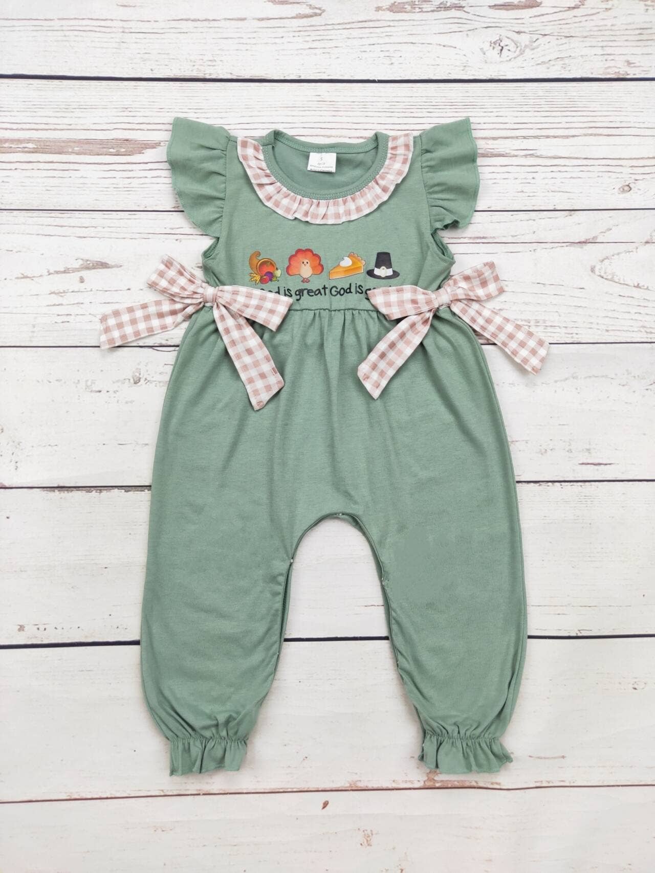 Baby Girl Turkey Printed Thanksgiving Romper